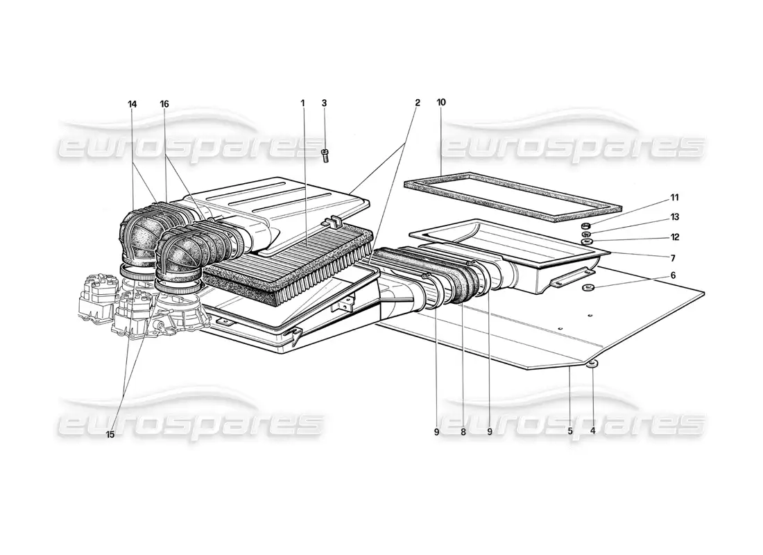 ferrari testarossa (1987) diagrama de piezas de entrada de aire