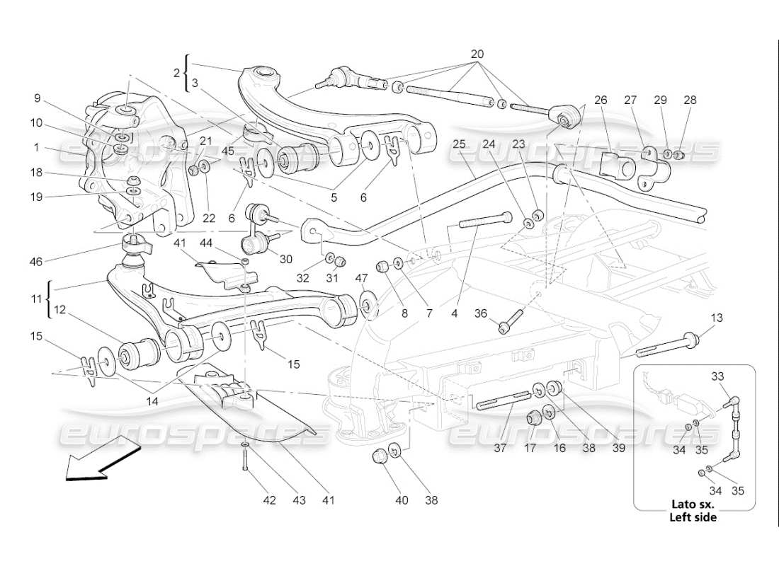 maserati qtp. (2007) 4.2 f1 diagrama de piezas de la suspensión trasera