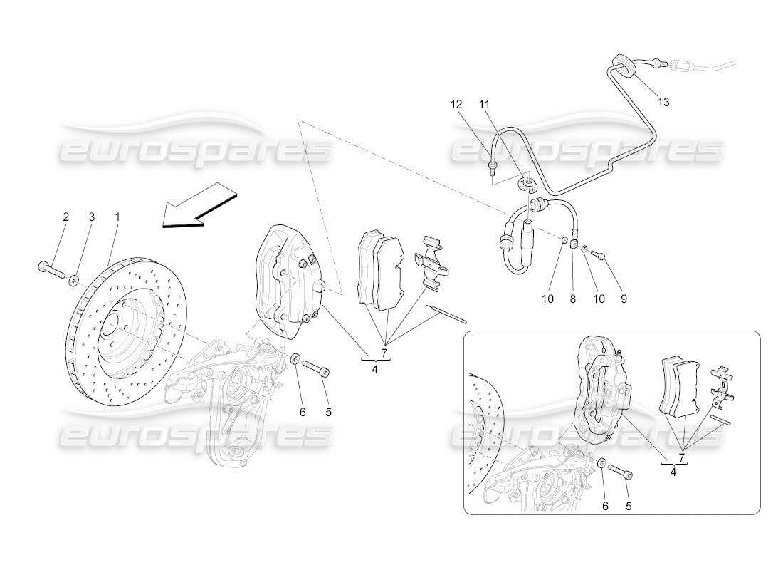 maserati qtp. (2010) 4.2 auto diagrama de piezas de los dispositivos de frenado en las ruedas delanteras