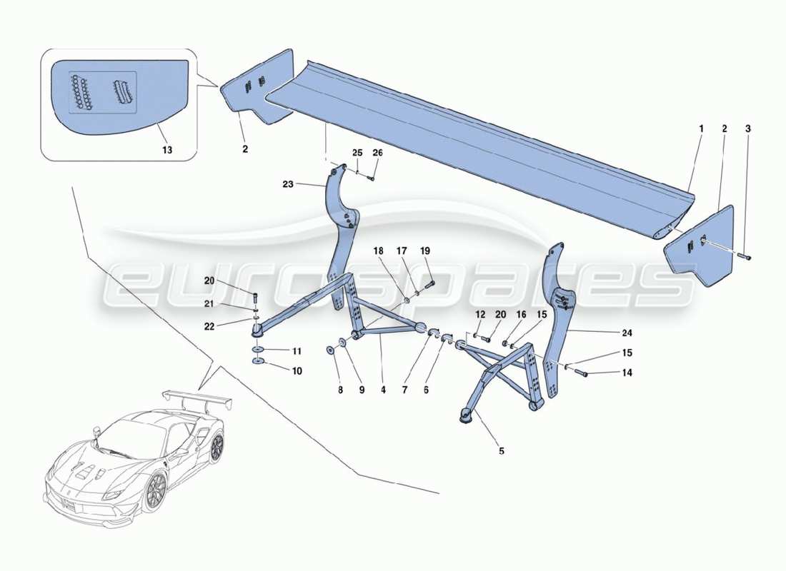 ferrari 488 challenge alerón trasero diagrama de piezas