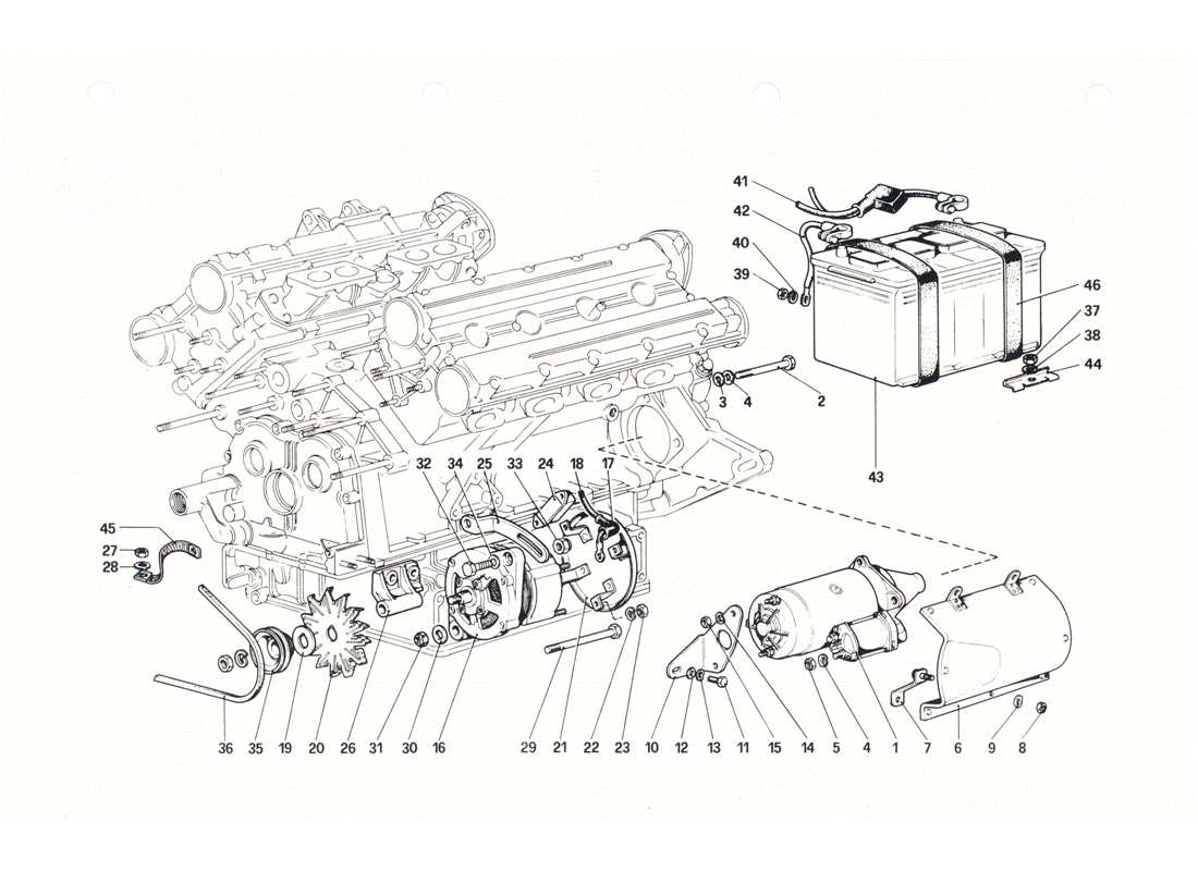 ferrari 208 gtb gts sistema de generación eléctrica diagrama de piezas