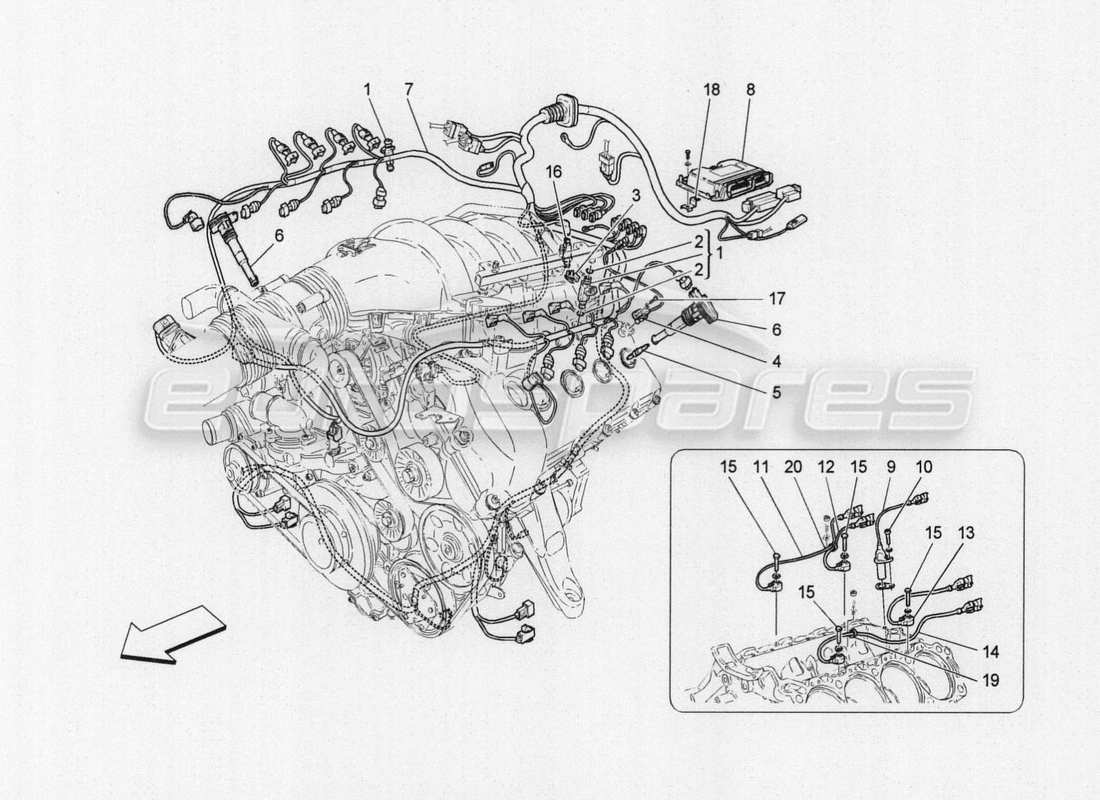 maserati granturismo special edition control electrónico: inyección y sincronización del motor diagrama de piezas