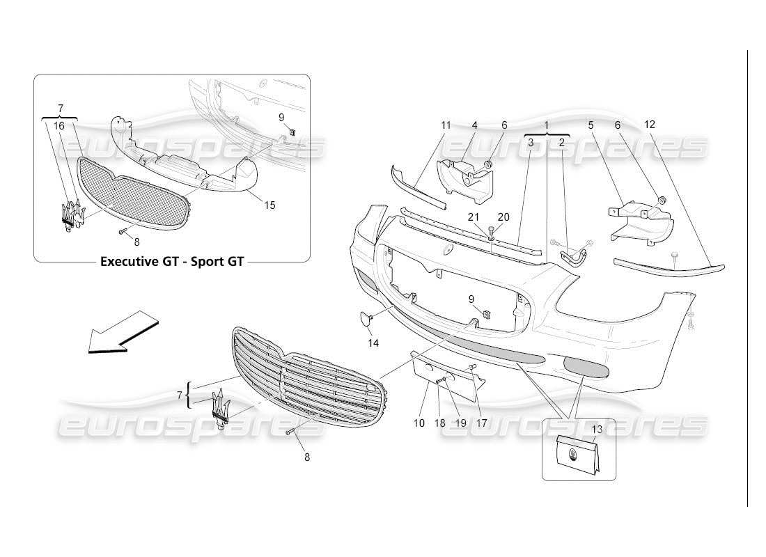 maserati qtp. (2007) 4.2 auto diagrama de piezas del parachoques delantero