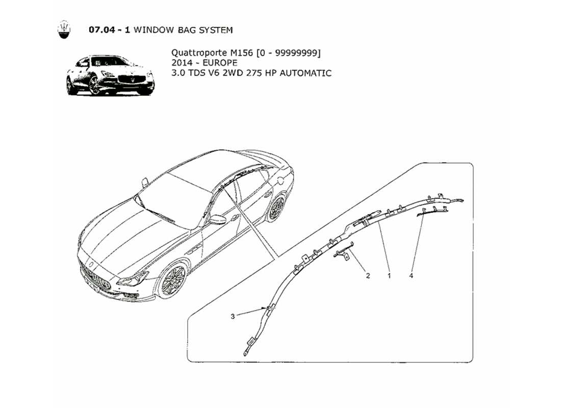 maserati qtp. v6 3.0 tds 275bhp 2014 diagrama de piezas del sistema de bolsa de ventana