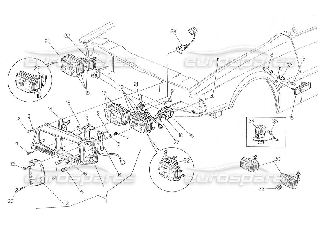 maserati 228 luces delanteras (europa) diagrama de piezas