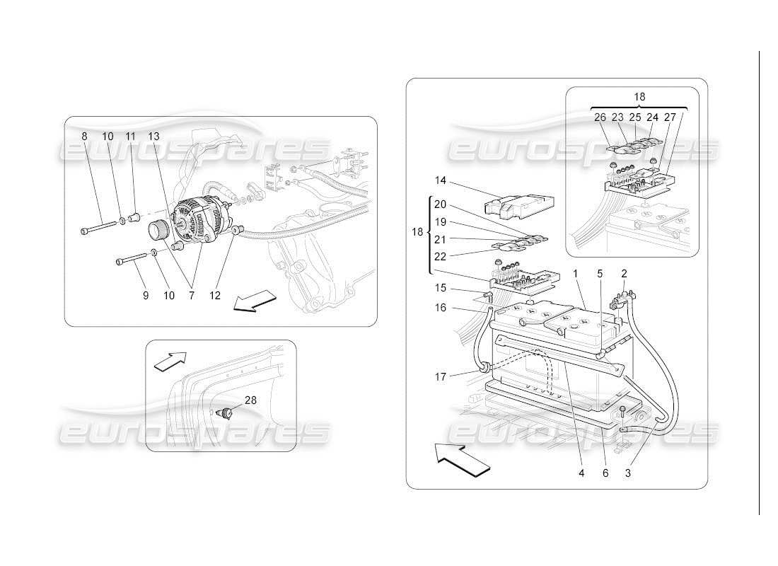 maserati qtp. (2007) 4.2 auto diagrama de partes de generación y acumulación de energía