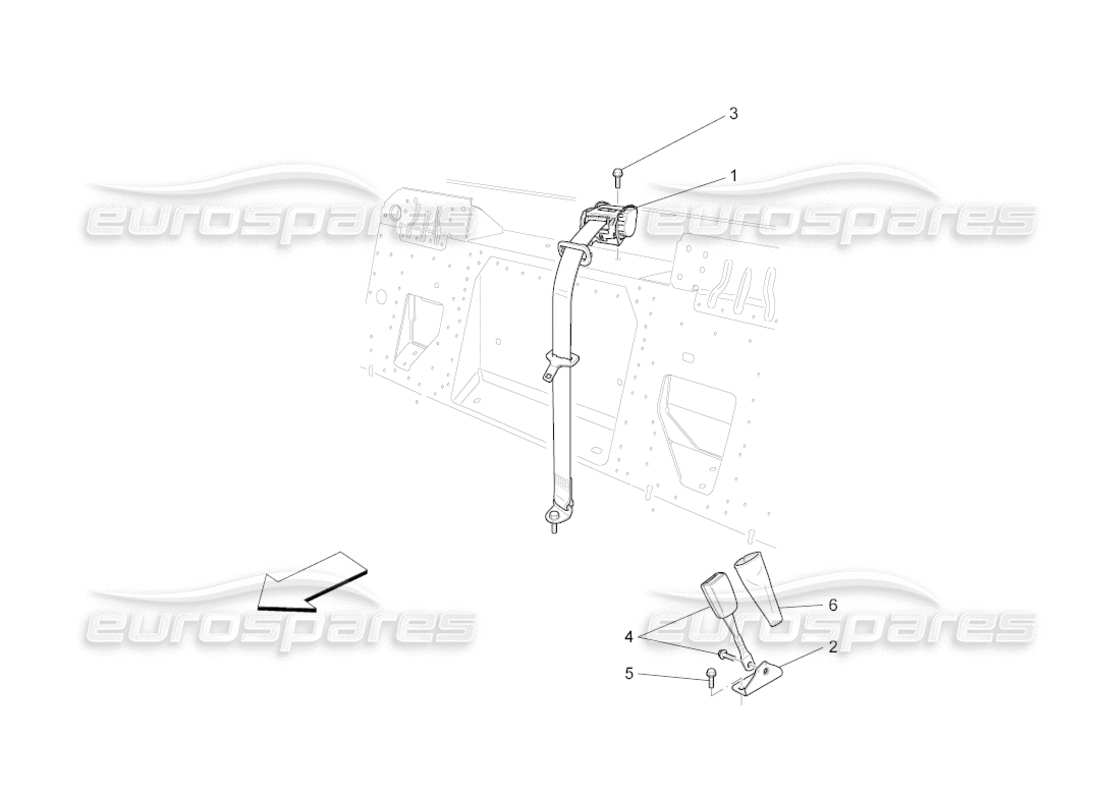 maserati grancabrio (2011) 4.7 diagrama de piezas de los cinturones de seguridad traseros