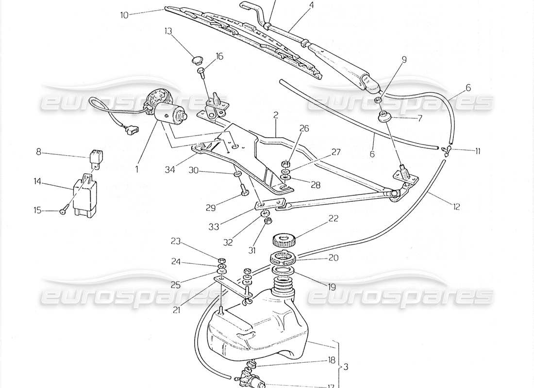 maserati 228 limpiaparabrisas - arandela diagrama de piezas