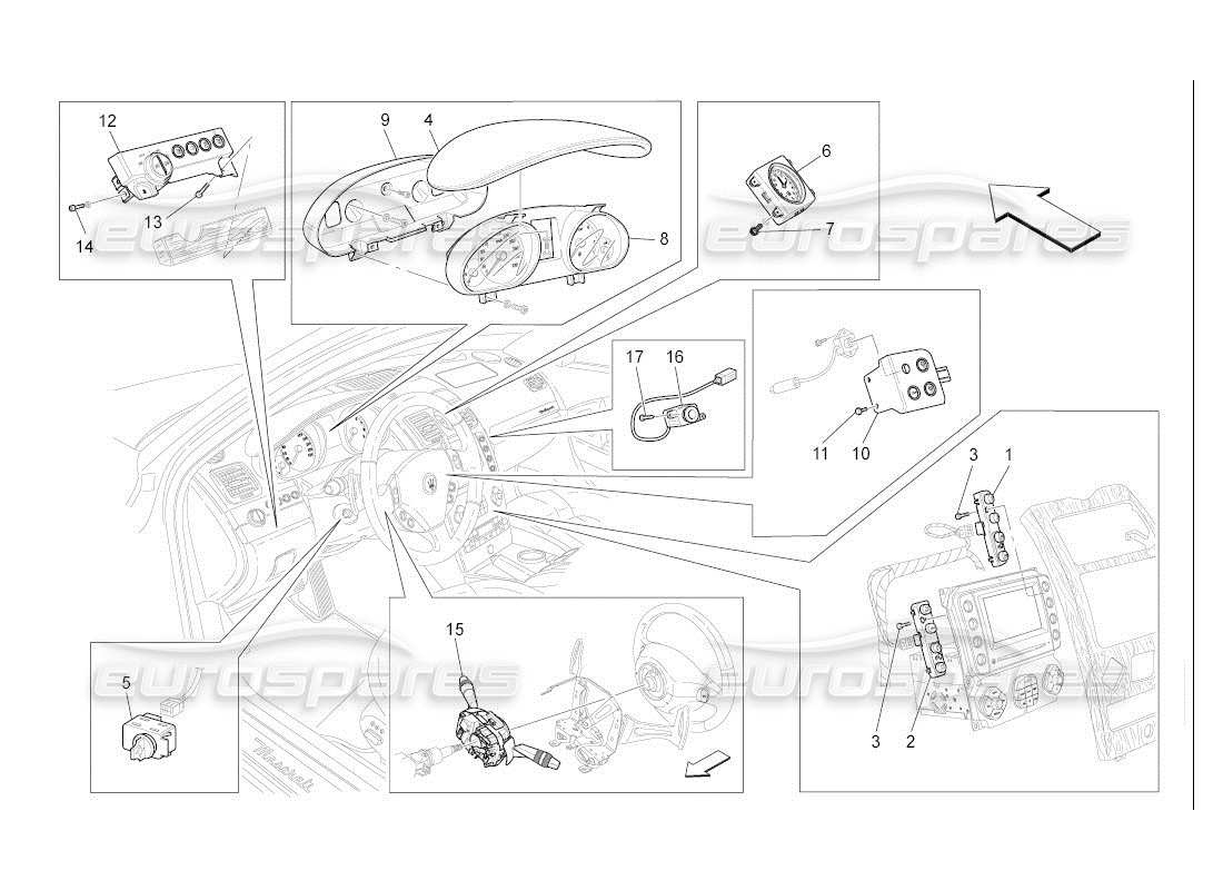 maserati qtp. (2007) 4.2 auto dispositivos del tablero diagrama de piezas