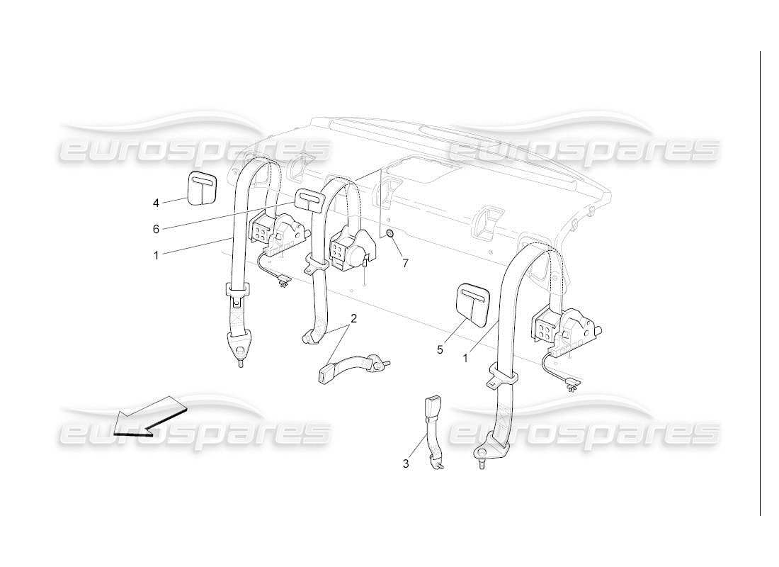 maserati qtp. (2007) 4.2 auto diagrama de piezas de los cinturones de seguridad traseros