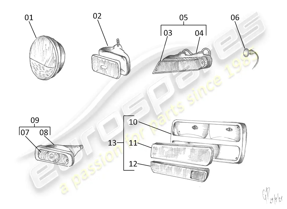 lamborghini urraco p250 / p250s luces delanteras y traseras diagrama de piezas