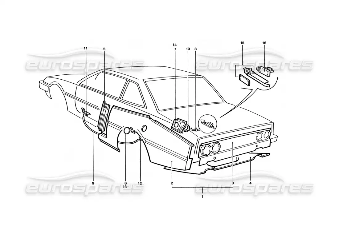 ferrari 400 gt / 400i (coachwork) paneles de carrocería traseros diagrama de piezas