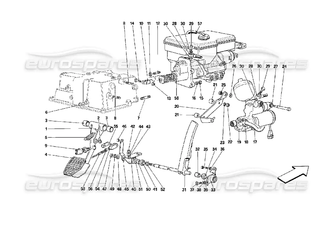 ferrari mondial 3.4 t coupe/cabrio throttle pedal and brake hydraulic system - valid for gd diagrama de piezas