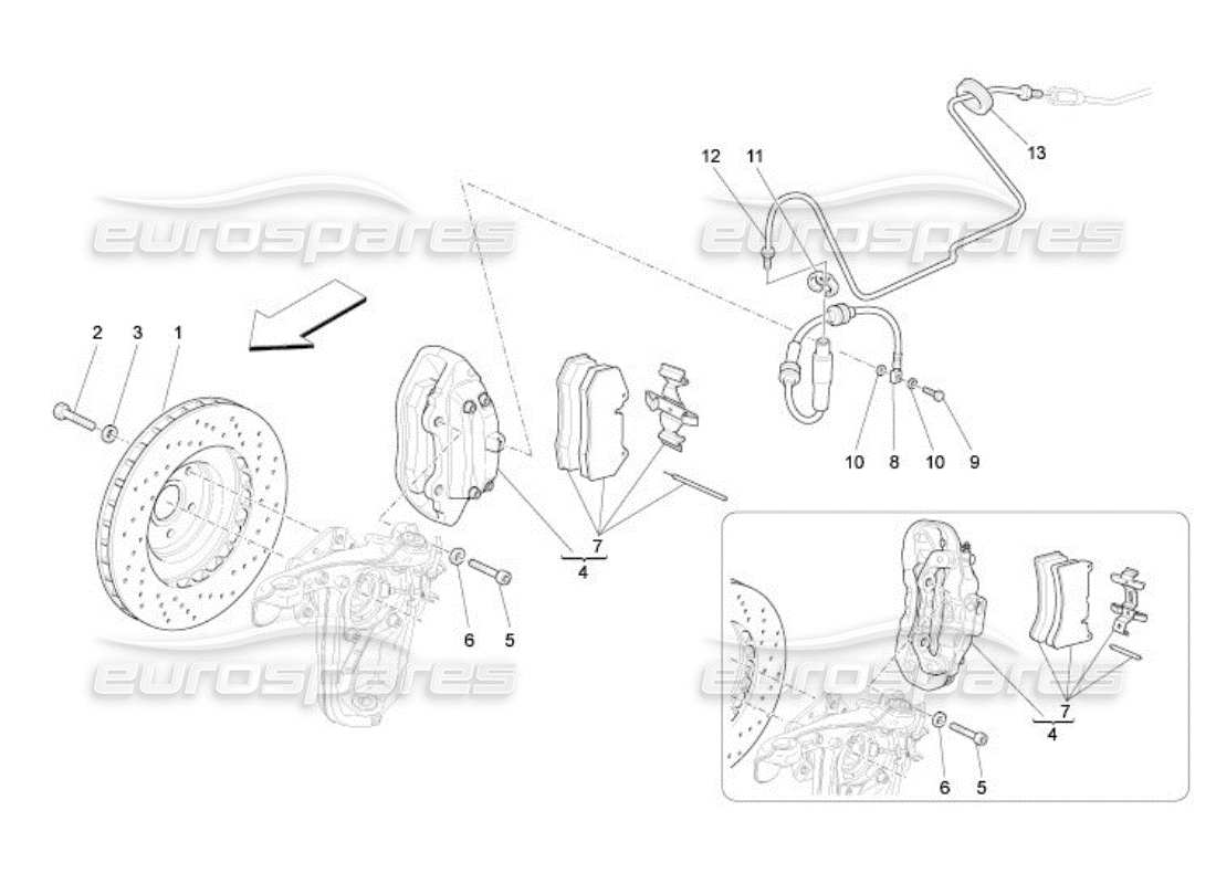 maserati qtp. (2005) 4.2 diagrama de piezas de los dispositivos de frenado en las ruedas delanteras