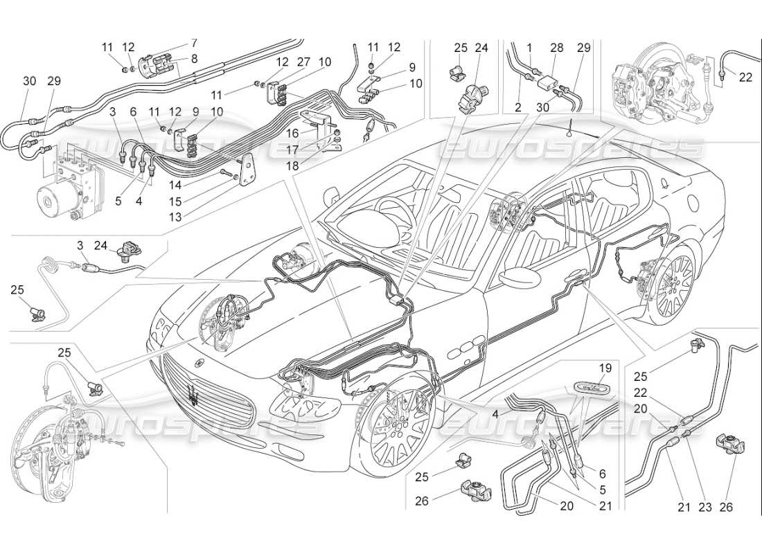 maserati qtp. (2009) 4.7 auto diagrama de piezas de los dispositivos de frenado en las ruedas traseras