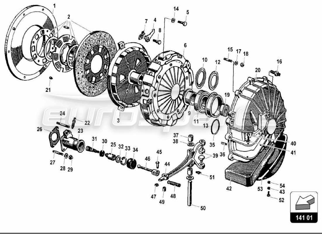 lamborghini miura p400s diagrama de piezas del embrague (manual)