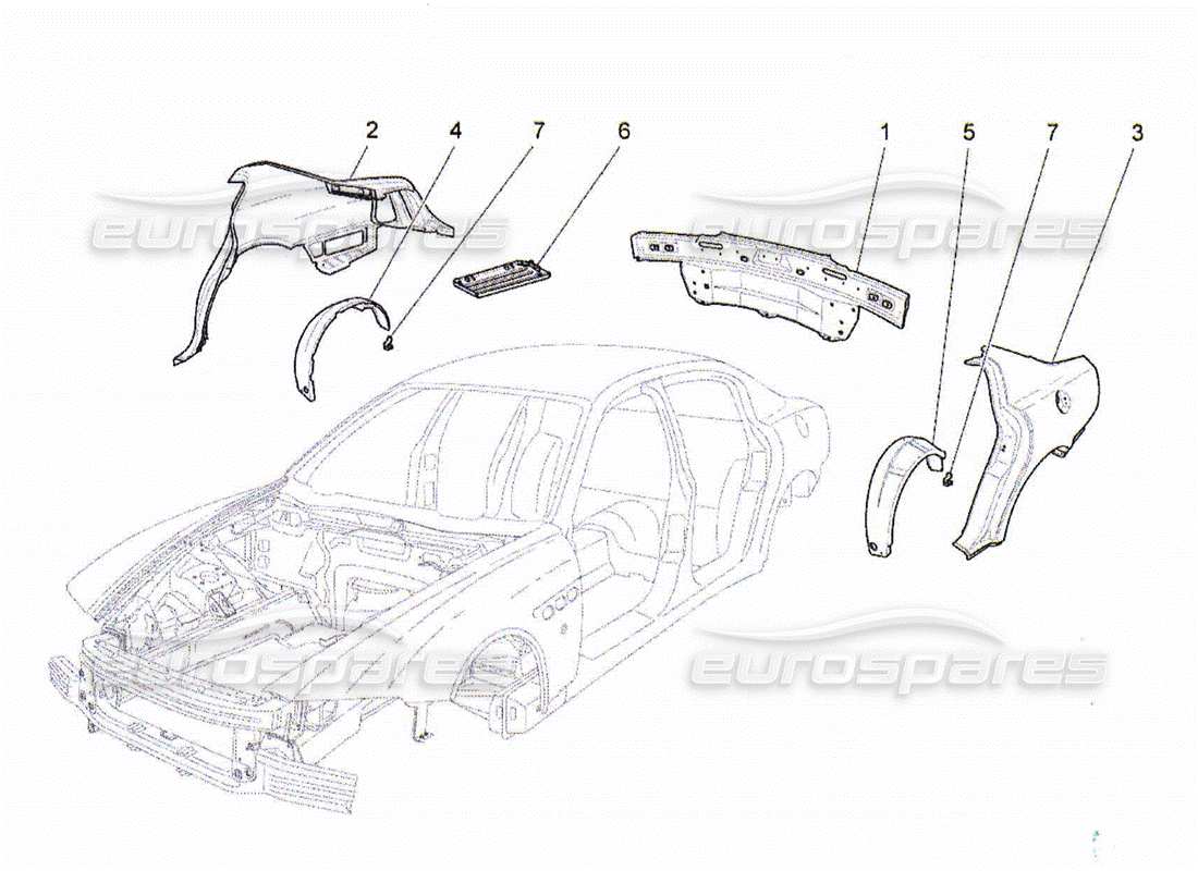 maserati qtp. (2010) 4.2 diagrama de piezas de la carrocería y los paneles exteriores traseros