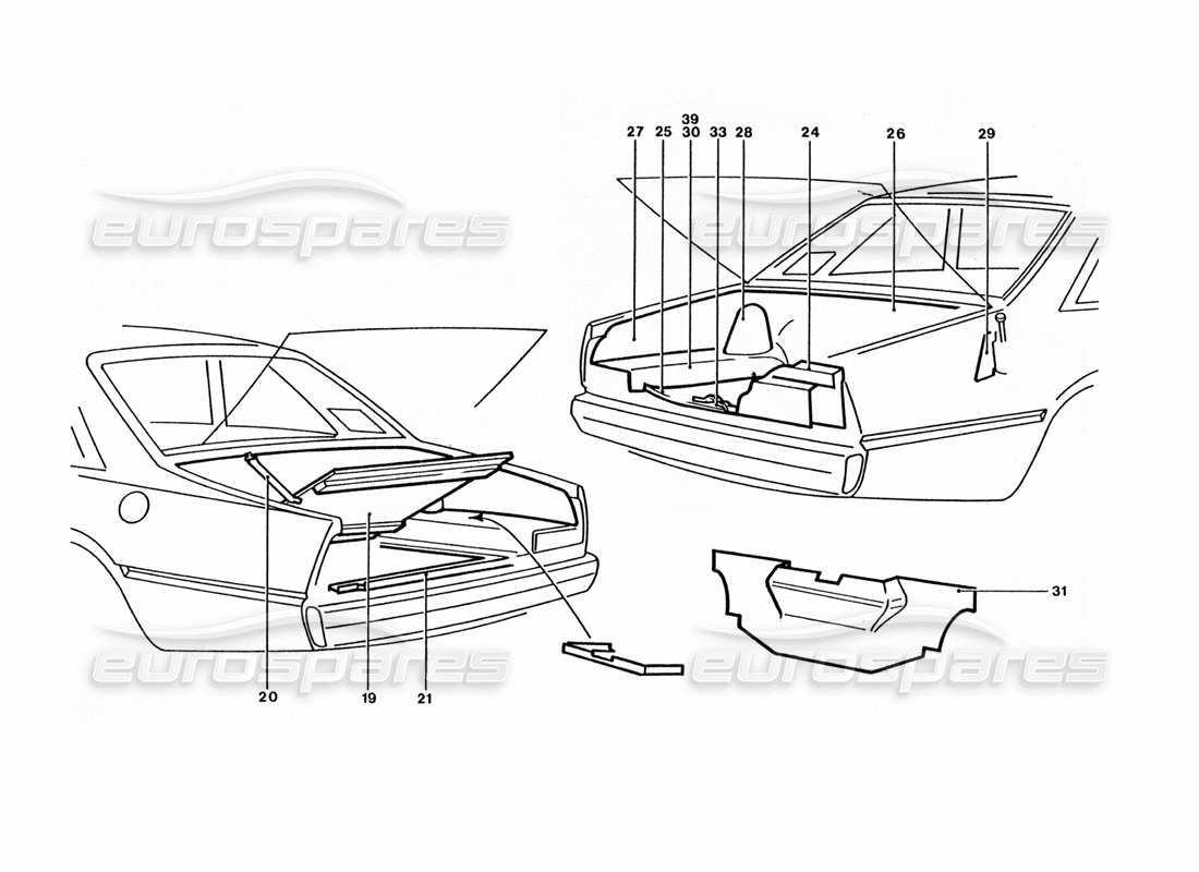 ferrari 400 gt / 400i (coachwork) tapa del maletero (variaciones) diagrama de piezas