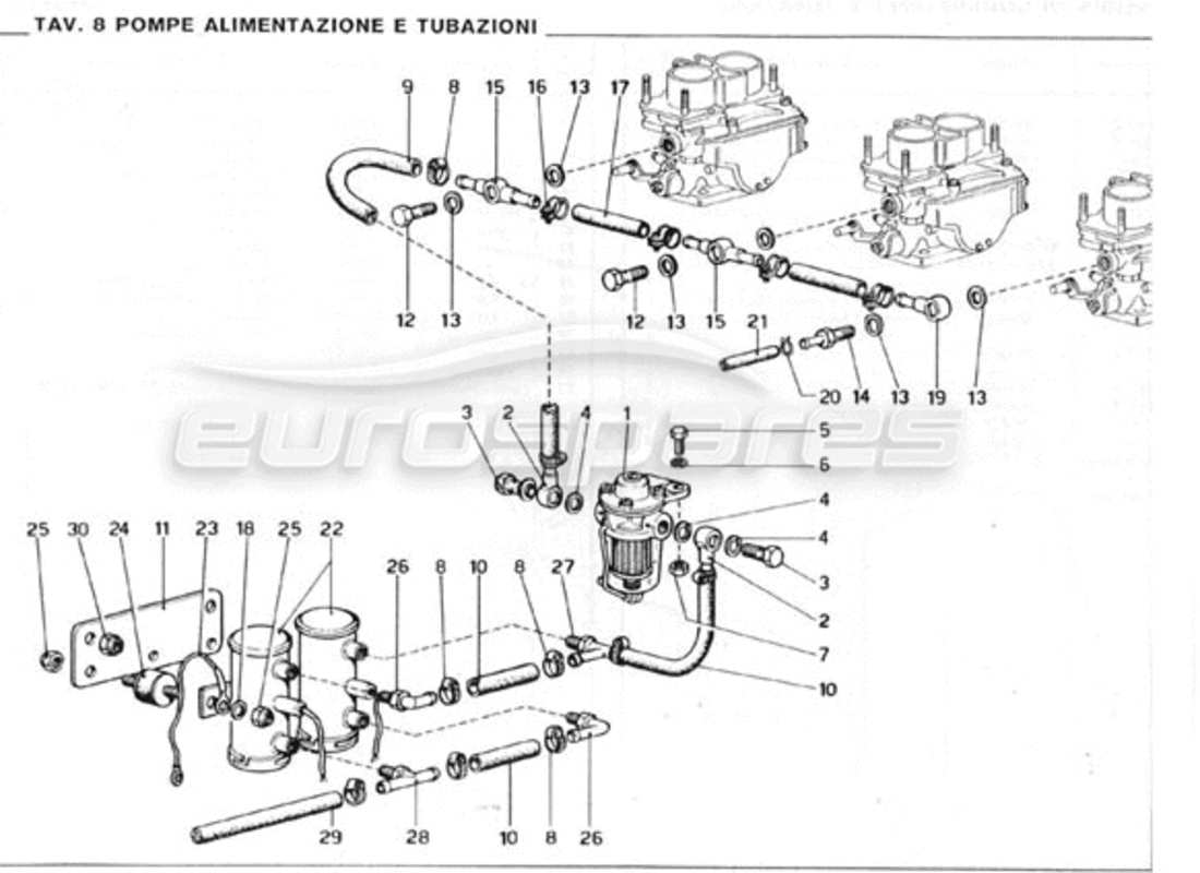 ferrari 246 gt series 1 diagrama de piezas de filtros y bombas de combustible