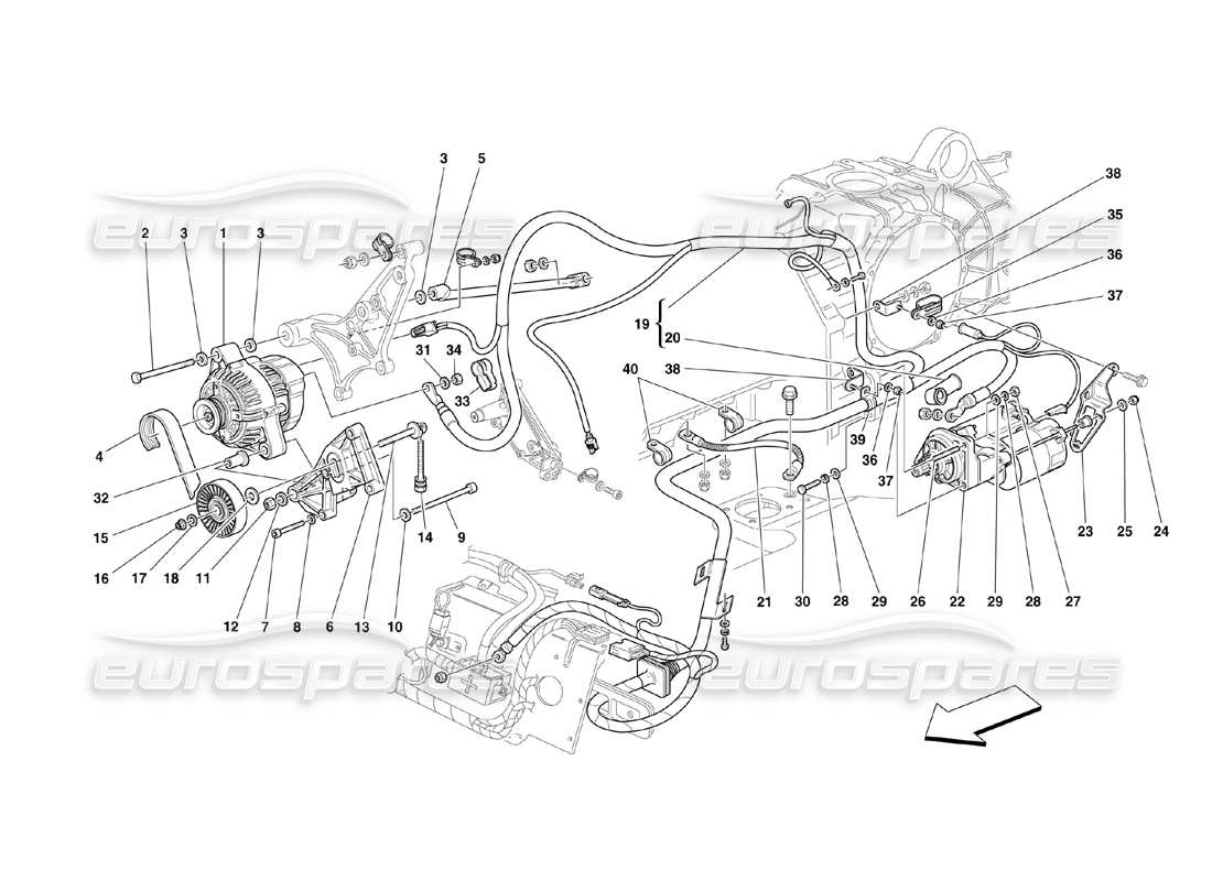 ferrari 360 challenge (2000) generador de corriente: diagrama de piezas del motor de arranque