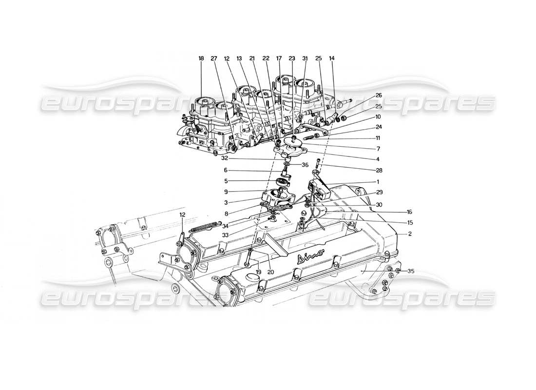 ferrari 246 dino (1975) diagrama de piezas del dispositivo de inactividad rápida (variantes para versiones de ee. uu.)