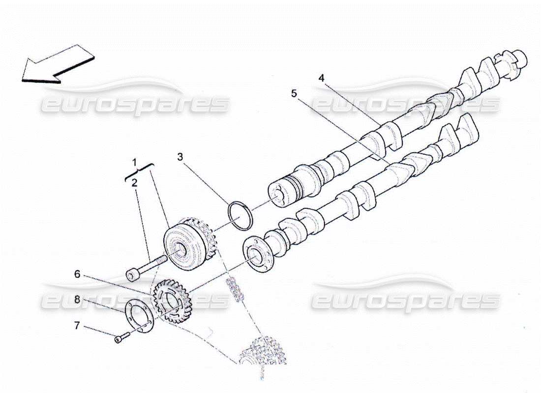 maserati qtp. (2010) 4.2 diagrama de piezas de los árboles de levas de la culata del cilindro derecho