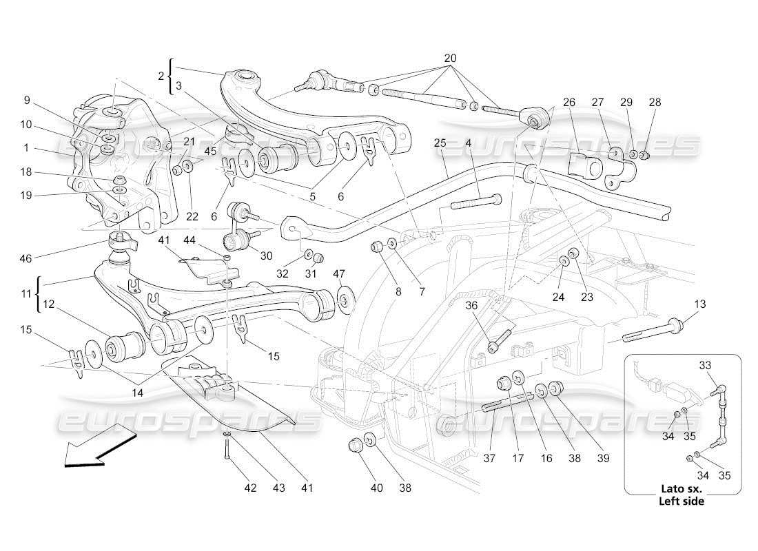 maserati qtp. (2011) 4.7 auto diagrama de piezas de la suspensión trasera