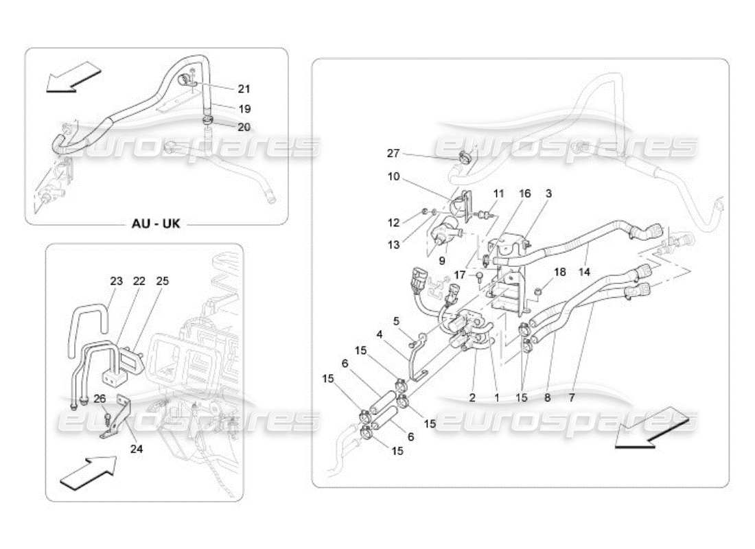 maserati qtp. (2005) 4.2 unidad a c: diagrama de piezas de los dispositivos del compartimento del motor