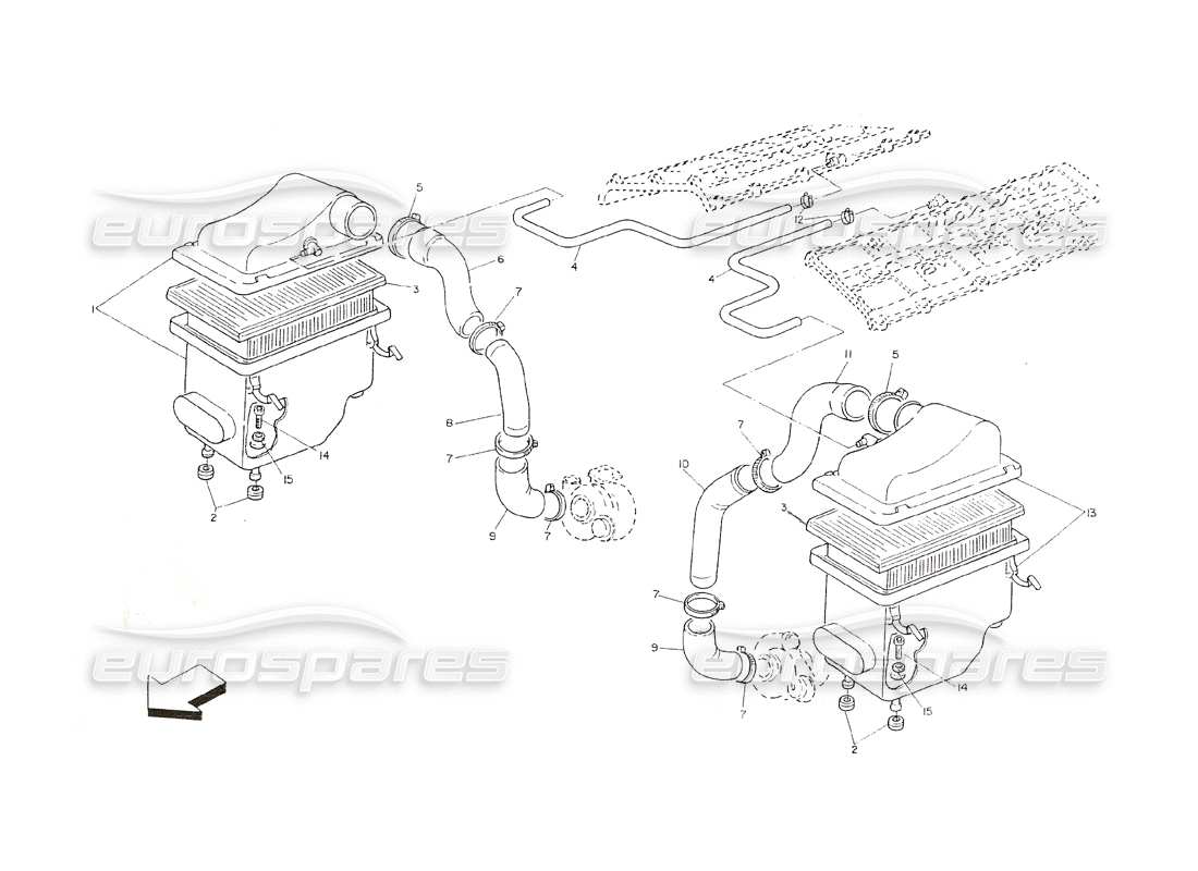 maserati shamal filtro de aire y conductos diagrama de piezas