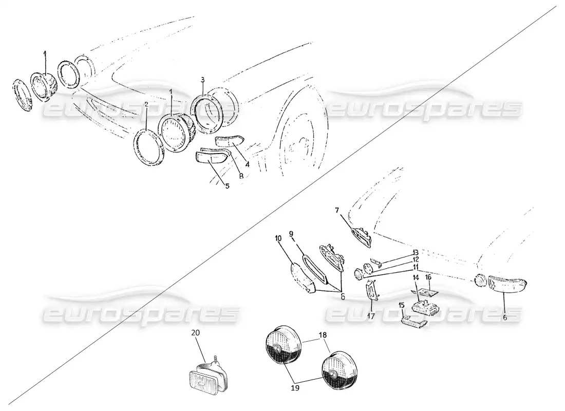 ferrari 275 (pininfarina coachwork) diagrama de piezas de gruppo fari e fanalina posteriori