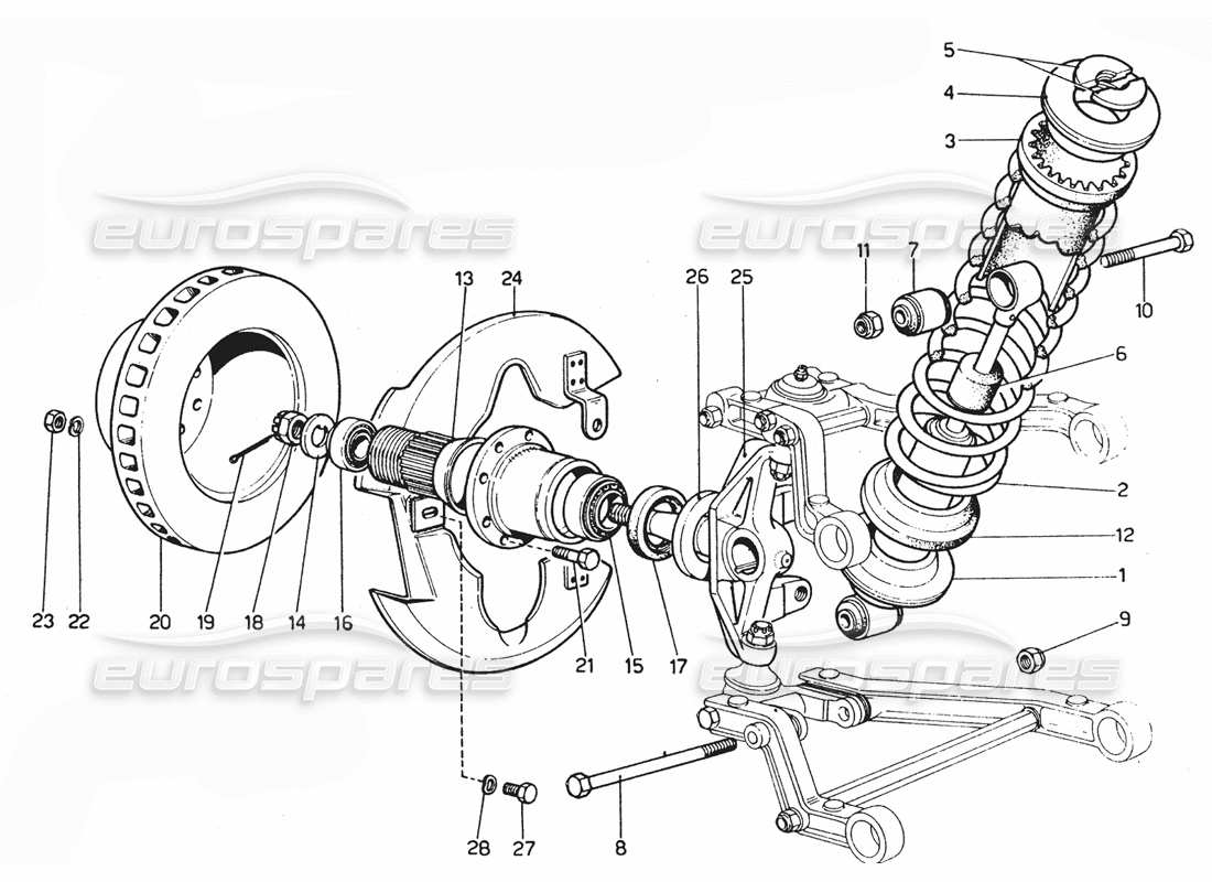 ferrari 365 gtc4 (mechanical) suspensión delantera y choque diagrama de piezas