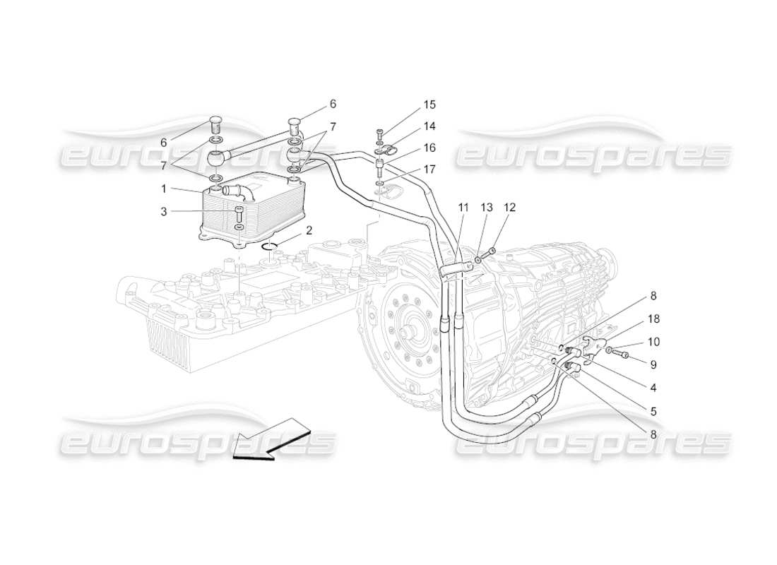 maserati grancabrio (2011) 4.7 diagrama de piezas de lubricación y refrigeración del aceite de la caja de cambios