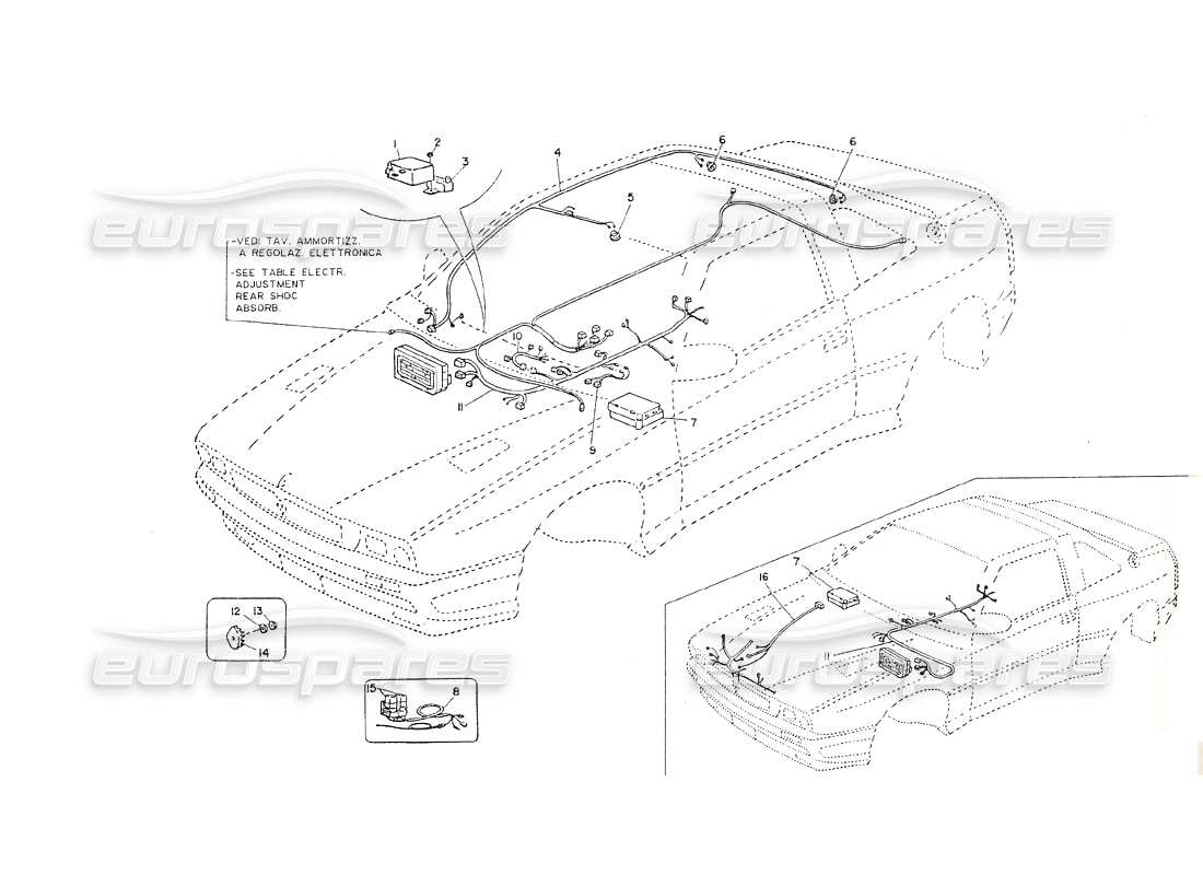 maserati shamal cableado de consola y lámpara de techo diagrama de piezas