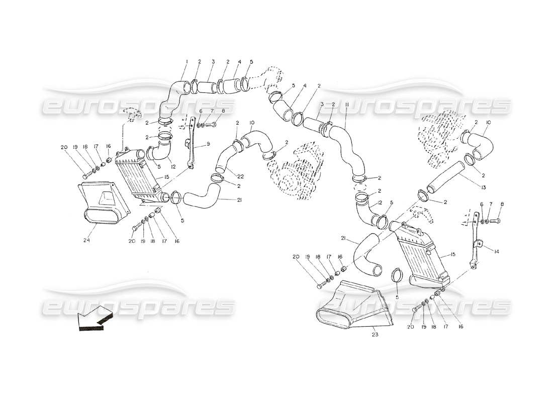 maserati shamal intercambiador de calor y conductos diagrama de piezas