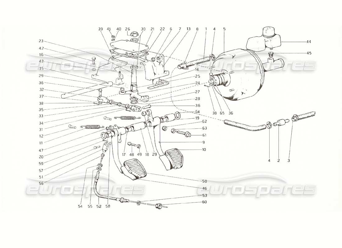 ferrari 308 gt4 dino (1976) tablero de pedales - controles de freno y embrague diagrama de piezas