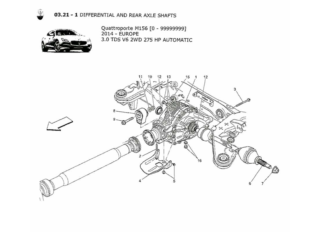 maserati qtp. v6 3.0 tds 275bhp 2014 diagrama de piezas del diferencial y del eje trasero