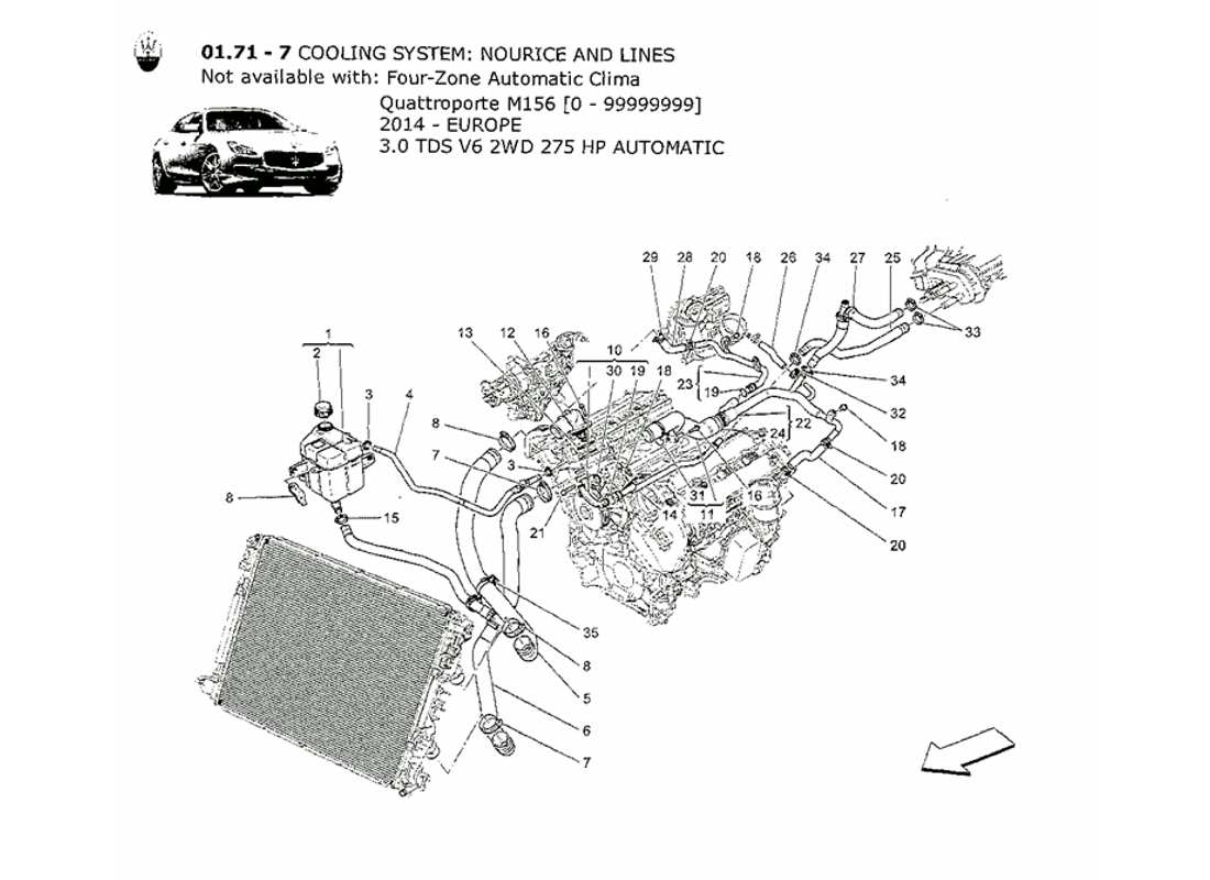 maserati qtp. v6 3.0 tds 275bhp 2014 sistema de enfriamiento: nourice y líneas diagrama de piezas