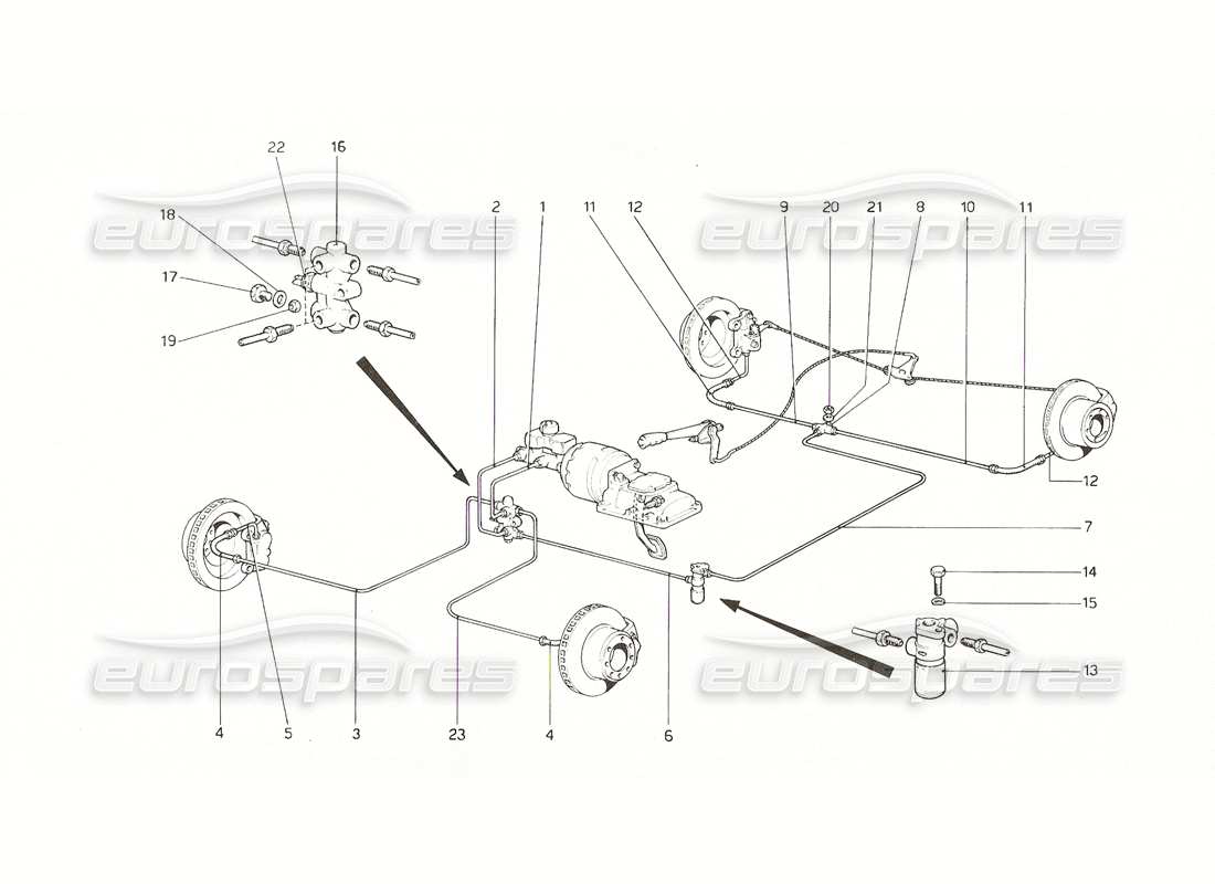 ferrari 308 gt4 dino (1976) brake system (up to no. 11482 gs | 12... gd | 11462 usa) part diagram