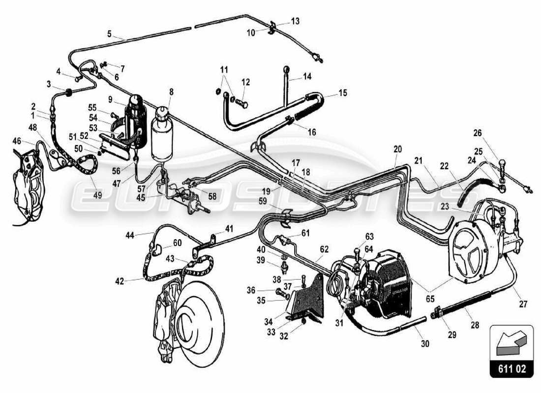 lamborghini 350 gt diagrama de piezas del sistema de frenos