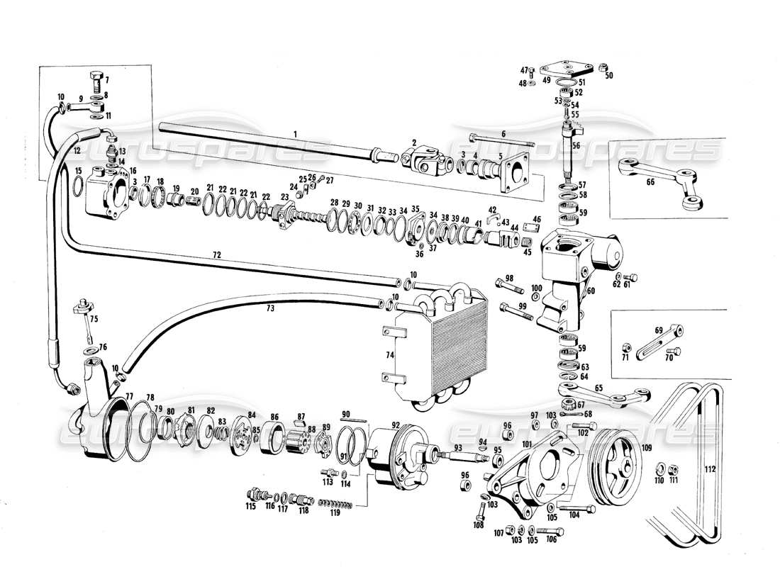 maserati qtp.v8 4.7 (s1 & s2) 1967 diagrama de piezas de dirección hidráulica
