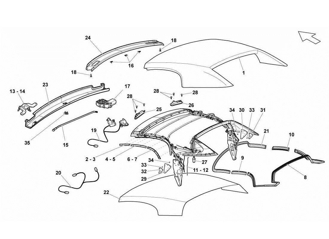 lamborghini gallardo lp560-4s update techo blando con panel de techo - componentes diagrama de piezas