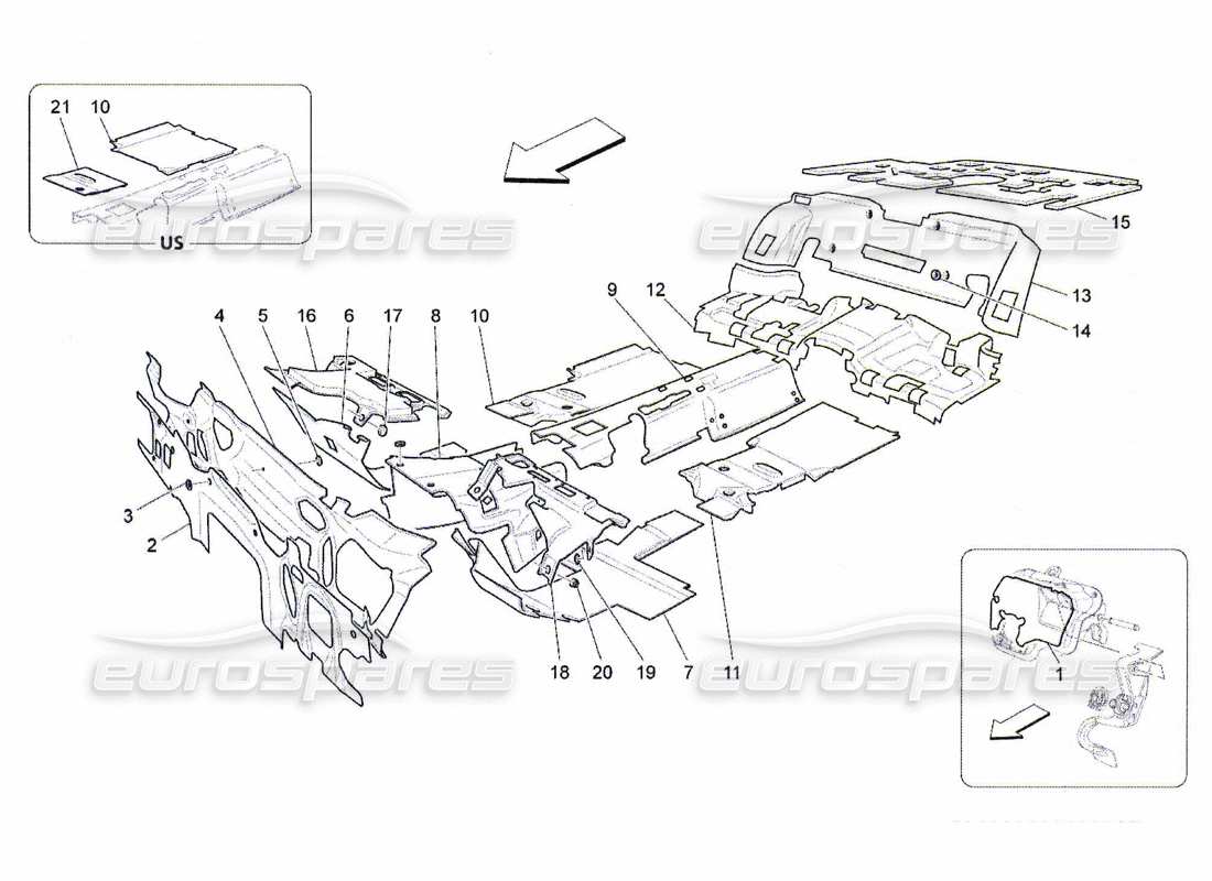 maserati qtp. (2010) 4.7 paneles de insonorización en el interior del vehículo. diagrama de piezas.