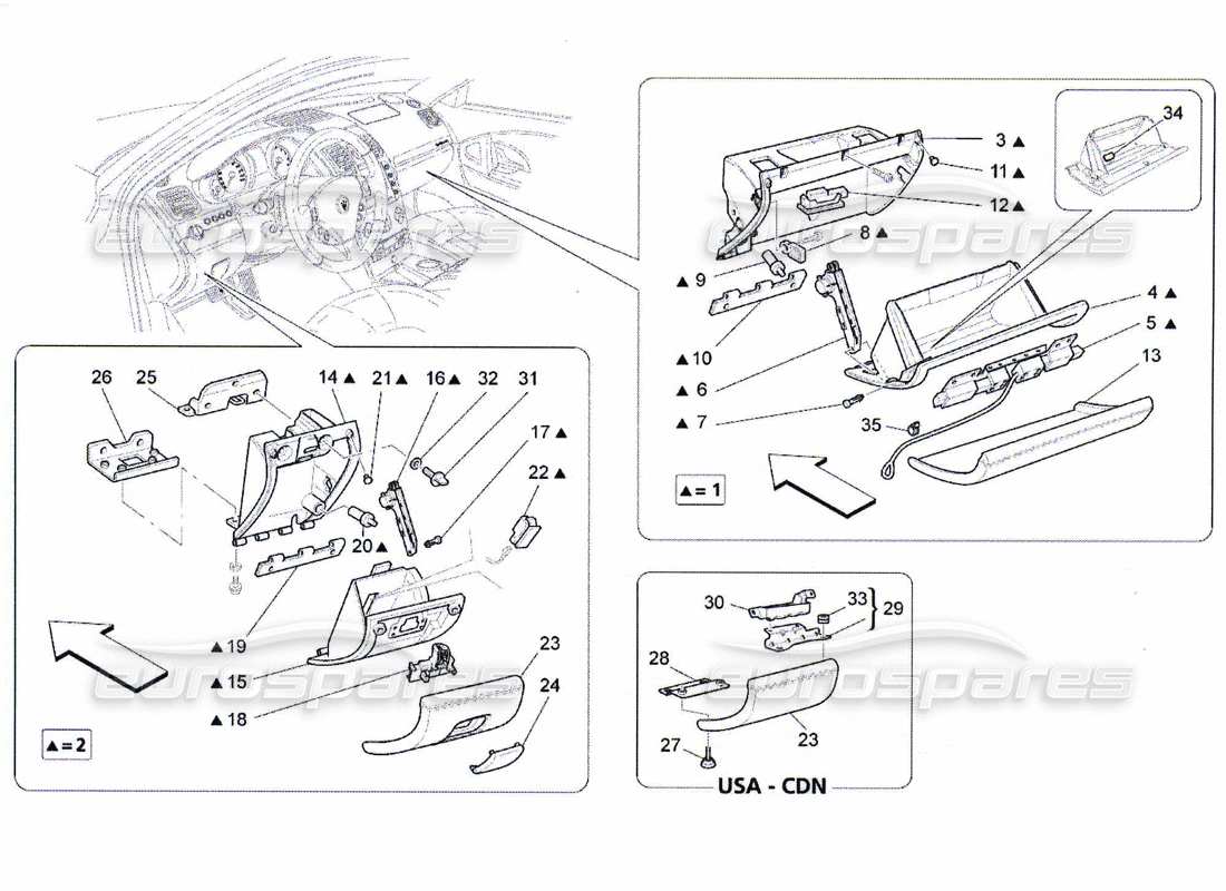 maserati qtp. (2010) 4.7 diagrama de piezas de las guanteras