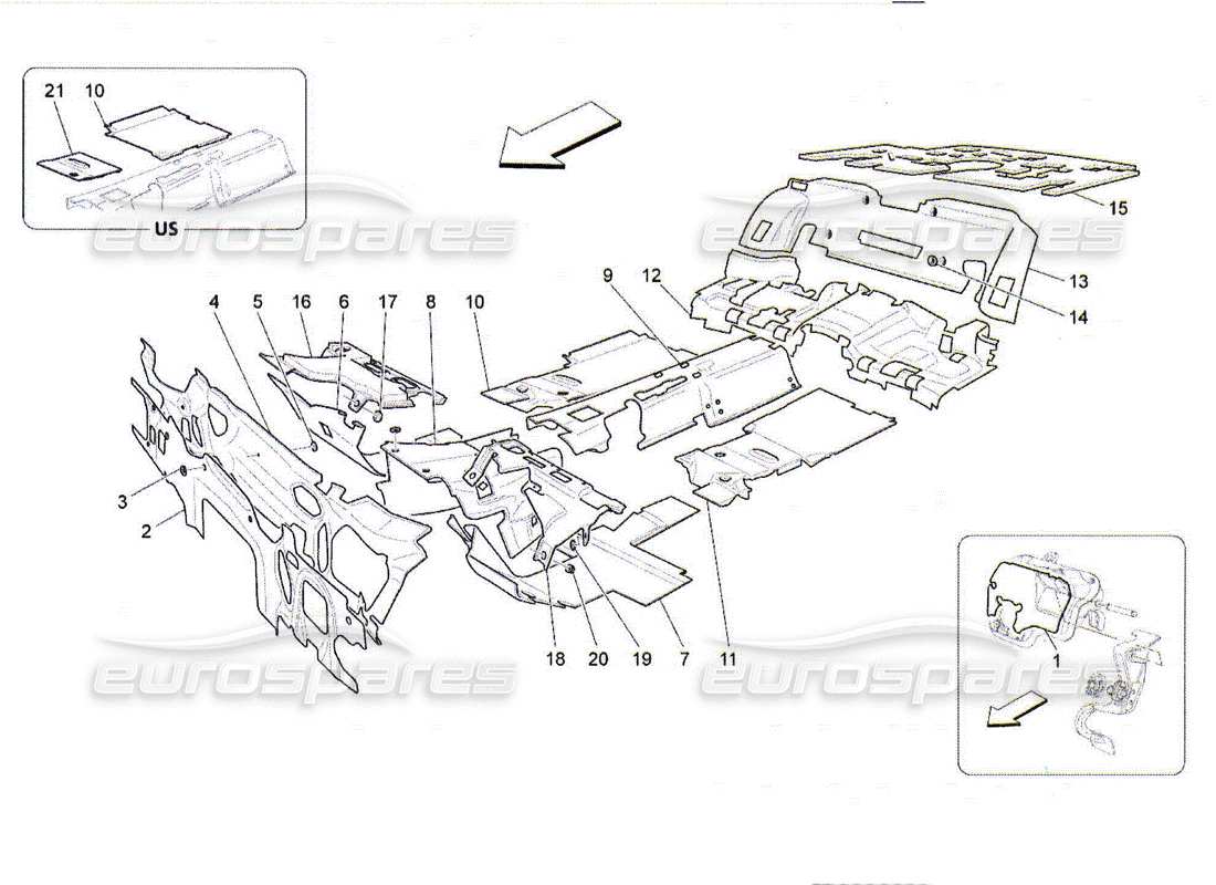 maserati qtp. (2010) 4.2 paneles insonorizadores en el interior del vehículo diagrama de piezas
