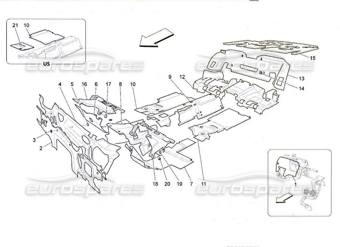 maserati qtp. (2010) 4.2 paneles de insonorización en el interior del vehículo. diagrama de piezas.