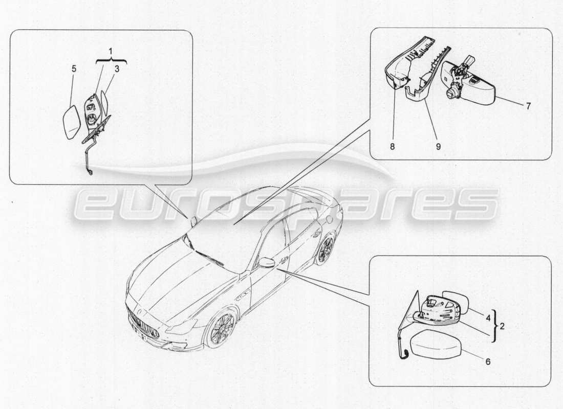 maserati qtp. v8 3.8 530bhp auto 2015 diagrama de piezas de los espejos retrovisores internos y externos