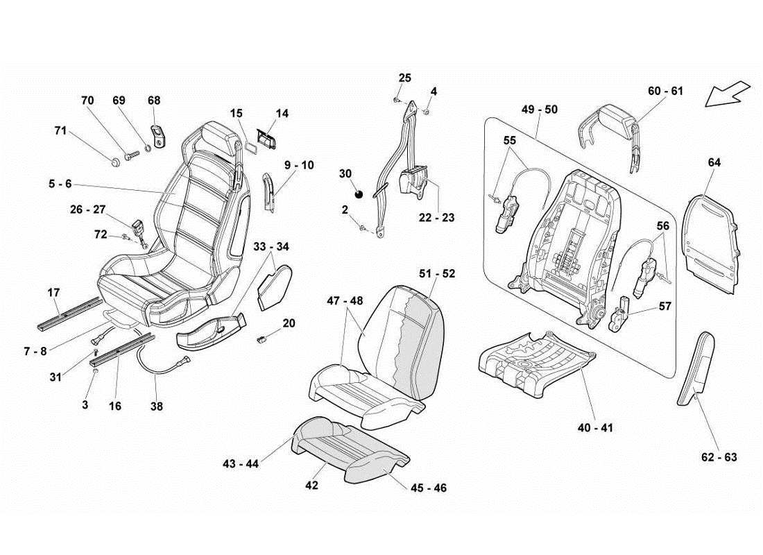 lamborghini gallardo lp570-4s perform asientos y cinturones de seguridad diagrama de piezas