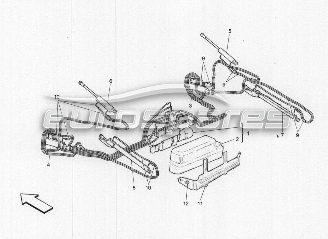 maserati grancabrio mc centenario sistema eléctrico: diagrama de piezas del sistema hidráulico