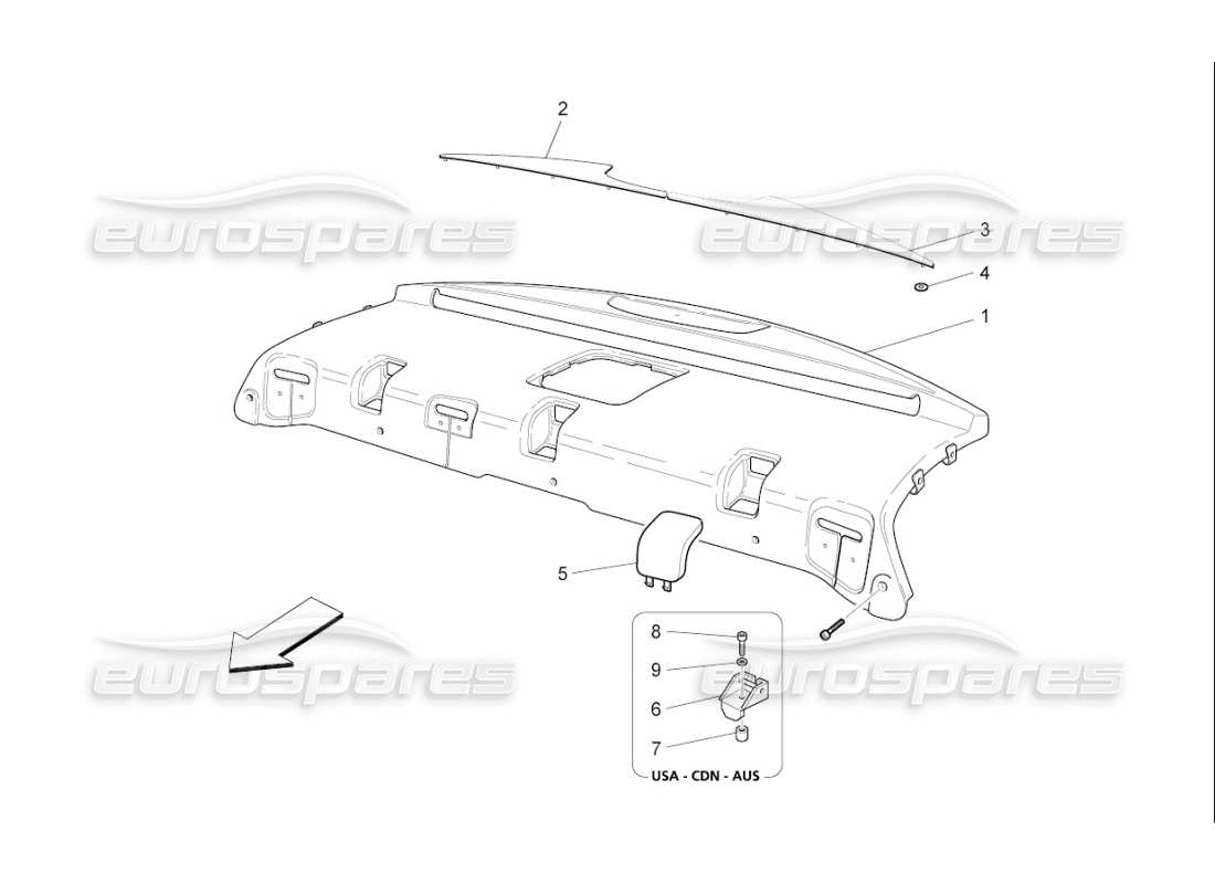 maserati qtp. (2008) 4.2 auto diagrama de piezas del estante trasero para paquetes