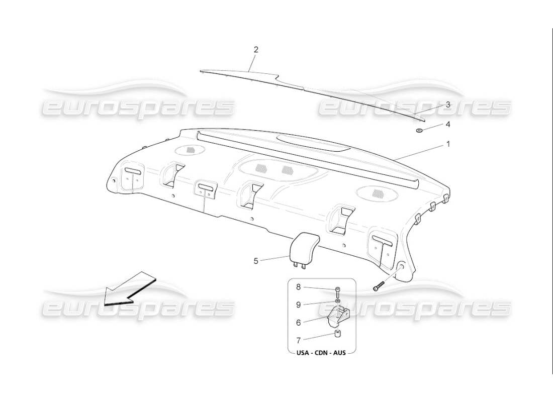 maserati qtp. (2009) 4.7 auto diagrama de piezas del estante trasero para paquetes